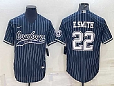 Men's Dallas Cowboys #22 Emmitt Smith Navy With Patch Cool Base Stitched Baseball Jersey,baseball caps,new era cap wholesale,wholesale hats